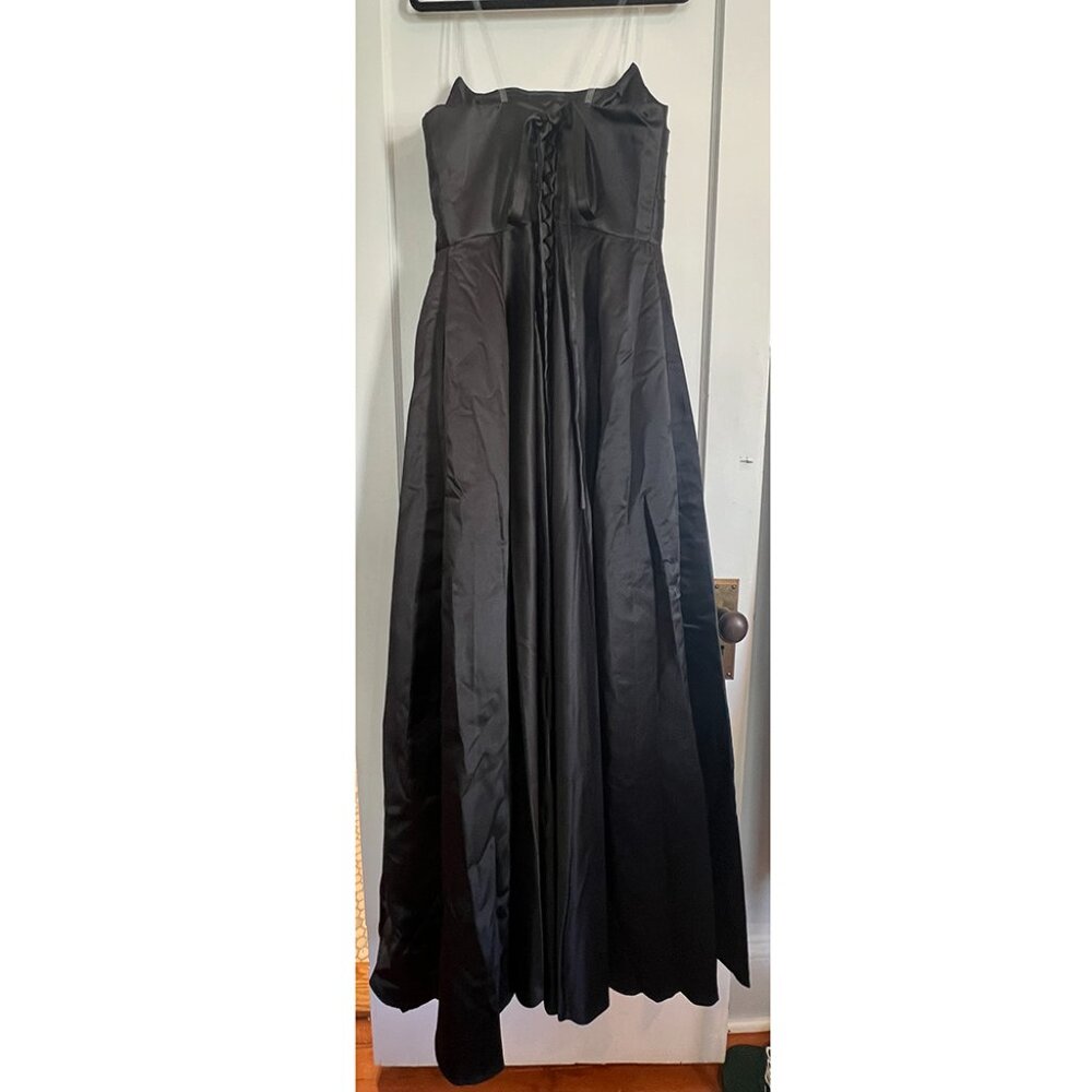 Women's Strapless Satin Dress - Lace Up Back - Picture 6 of 6